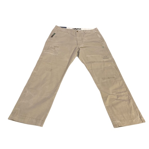 Polo Ralph Lauren Relaxed Fit Distressed Patchwork Chino Pants Tan 34x29 Mens